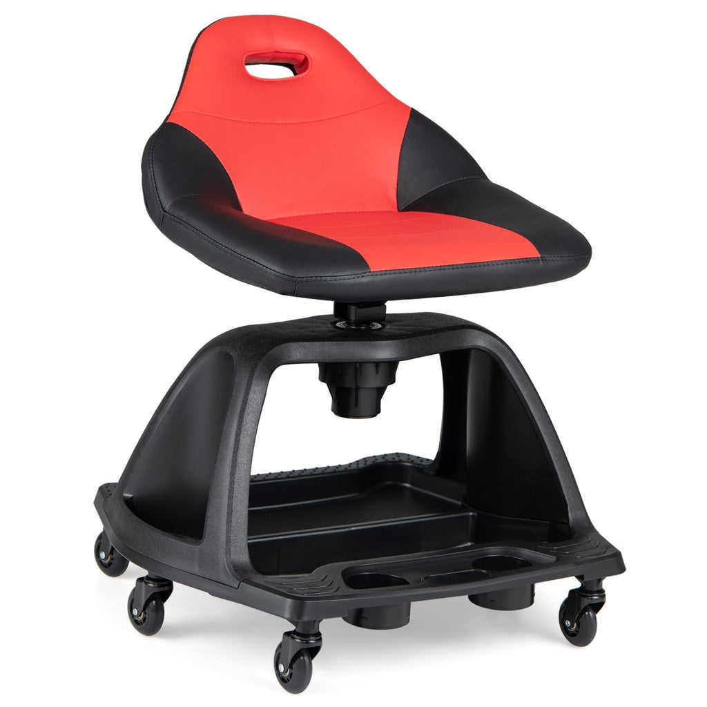 Rolling Mechanic Stool with Backrest and Tool Tray - 330 lbs