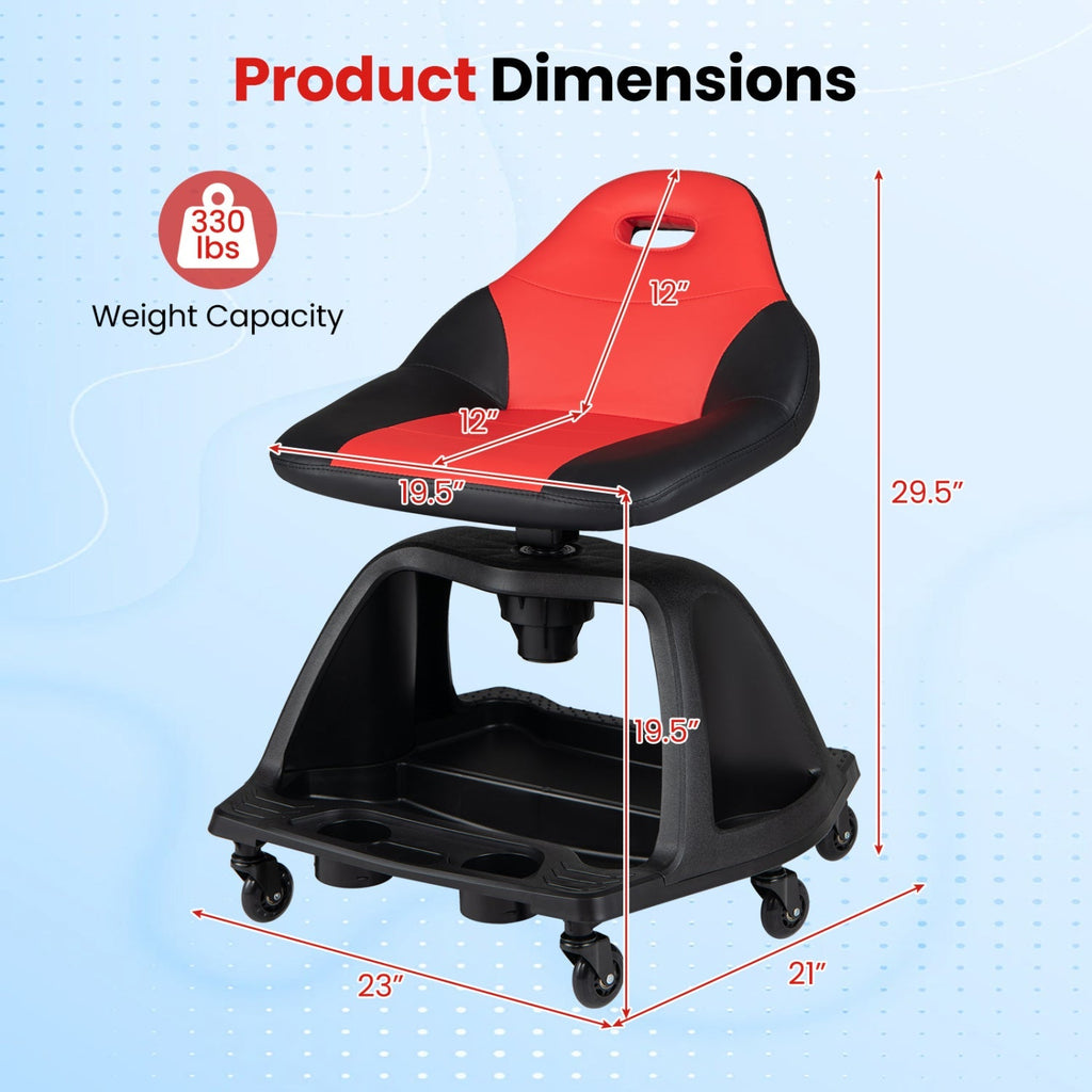 Rolling Mechanic Stool with Backrest and Tool Tray - 330 lbs