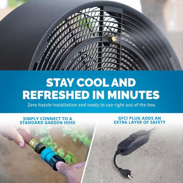 Open Box Newair 18 in. 3-Speed Wide-Angle Oscillating Outdoor Misting Fan and Pedestal Fan for Cool Down 500 sq. ft. - Black