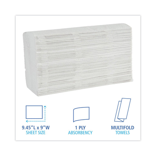 Boardwalk Multifold Paper Towels, 1-Ply, 9 x 9.45, White, 250 Towels/Pack, 16 Packs/Carton