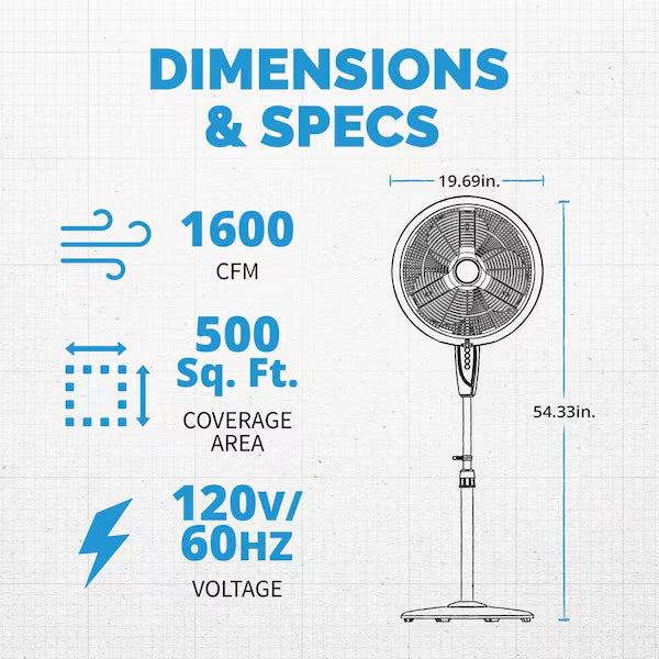 Open Box Newair 18 in. 3-Speed Wide-Angle Oscillating Outdoor Misting Fan and Pedestal Fan for Cool Down 500 sq. ft. - Black