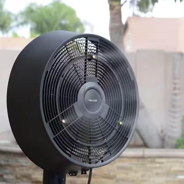 Open Box Newair 18 in. 3-Speed Wide-Angle Oscillating Outdoor Misting Fan and Pedestal Fan for Cool Down 500 sq. ft. - Black