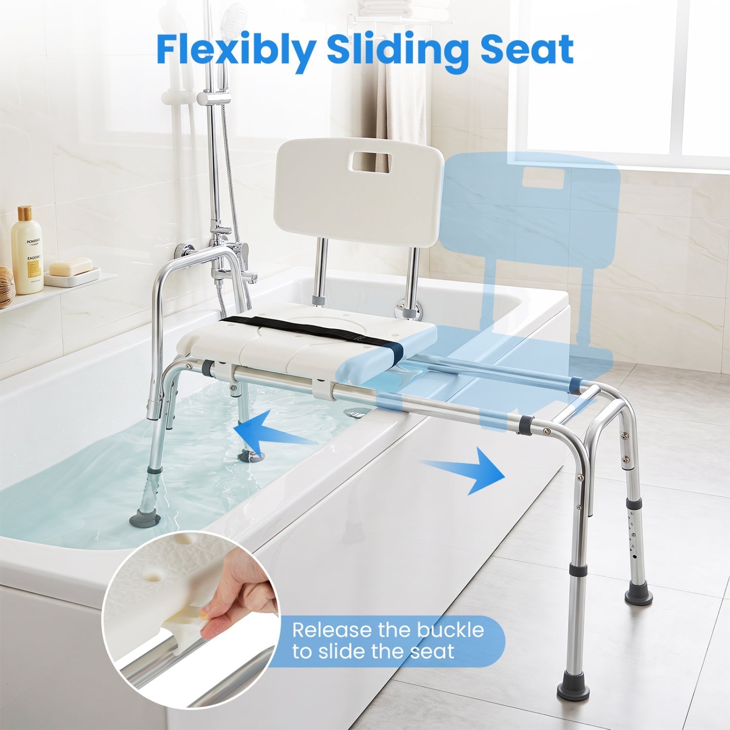 Sliding Transfer Bench with Adjustable Height for Bathtub