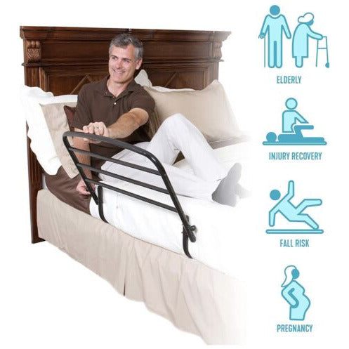 Stander 30" Safety Bed Rail with Padded Pouch, Folding Bedside Safety Guard Rail for Adults, Seniors, and Elderly, Under Mattress Bed Safety Handle for Home, Fits Most King, Queen, Full, and Twin Beds